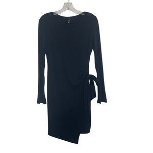 PrettyGarden Long Sleeve Asymmetric Hem Dress Side Tie Small Black New